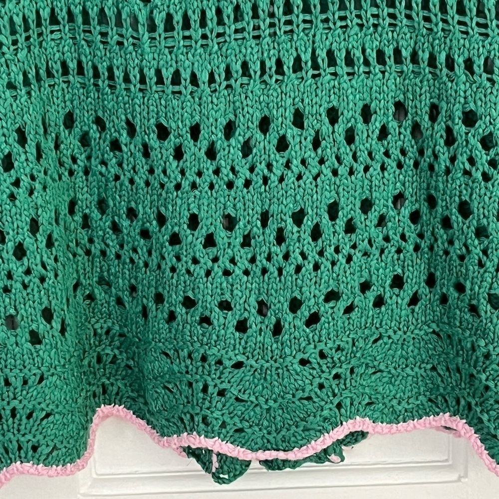 FREE PEOPLE Santa Cruz Club Shirt Golf Green Pink Combo Crochet Grannycore XS - Picture 11 of 16